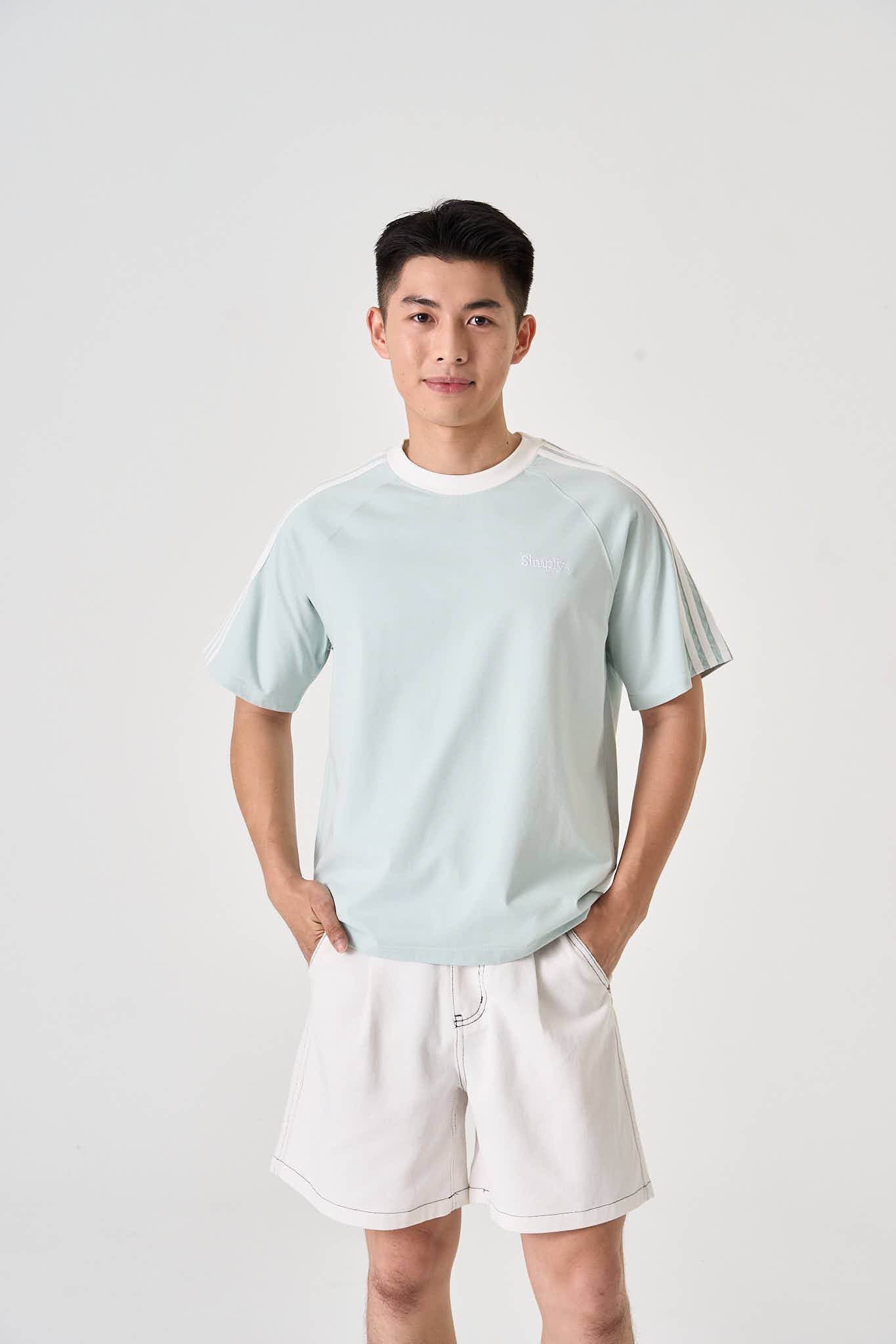 Simply. Unisex Shoulder Striped T in Baby Teal - Simply