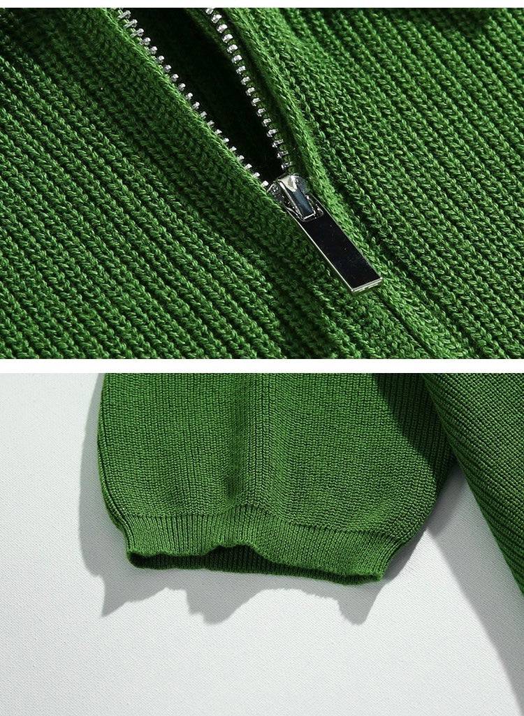 Men's Machine Washable Knitted Zipper Polo (Navy) - Simply