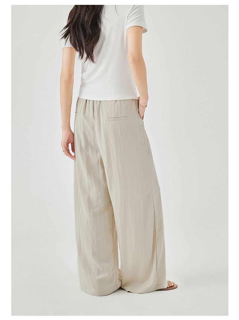 Women's Japanese Styled Textured Long Pants in Beige - Simply