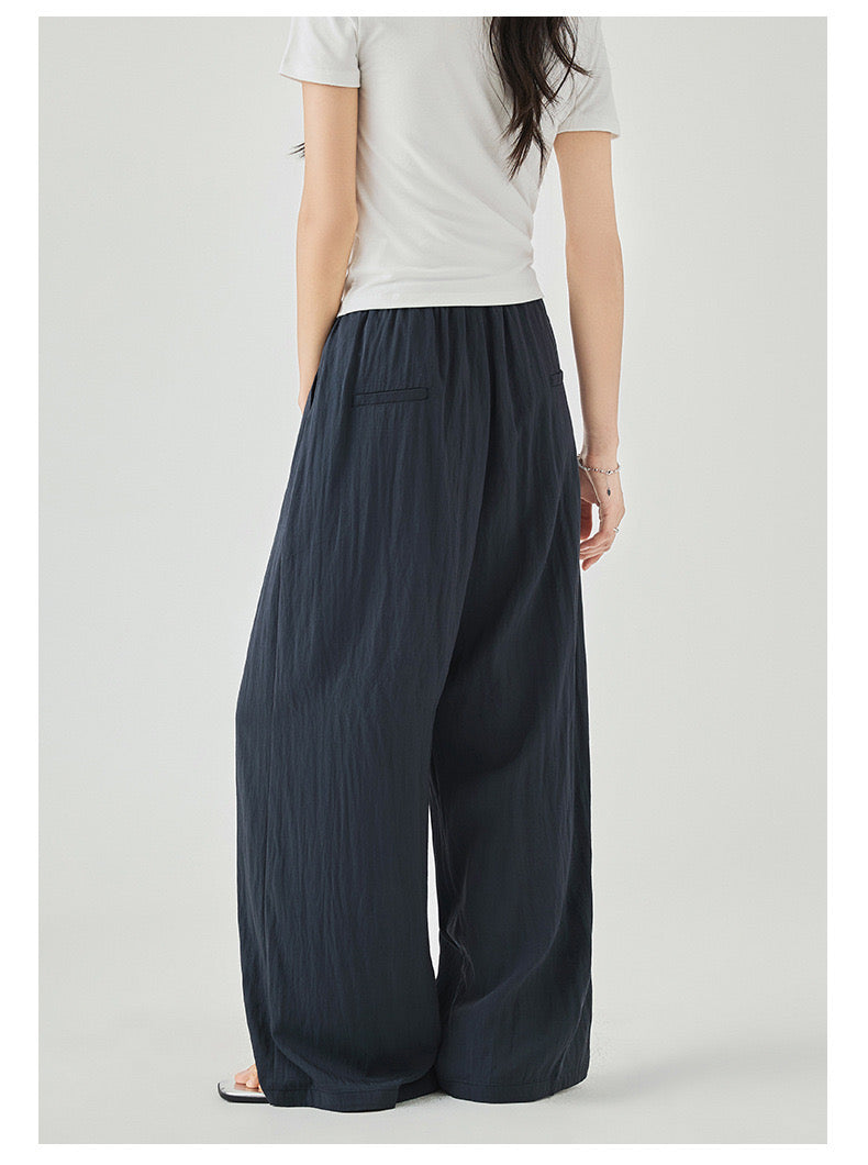 Women's Japanese Styled Textured Long Pants in Navy - Simply