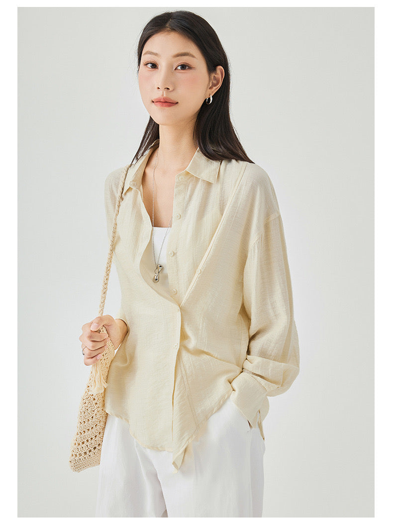 Women's Two Styled Linen Overshirt in Sunrise - Simply