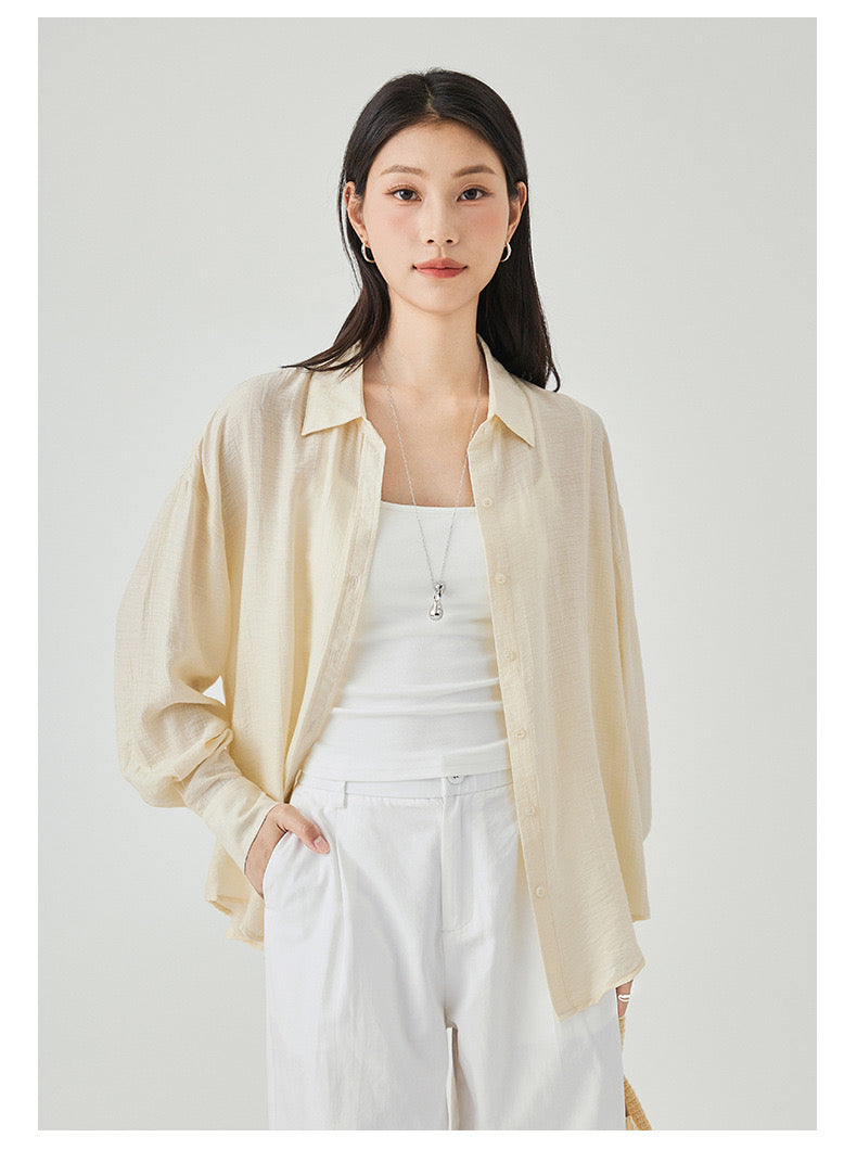 Women's Two Styled Linen Overshirt in Sunrise - Simply