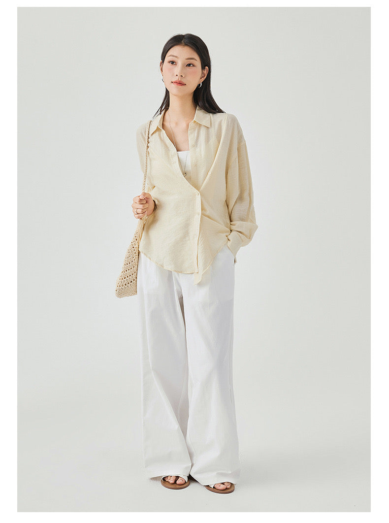 Women's Two Styled Linen Overshirt in Sunrise - Simply
