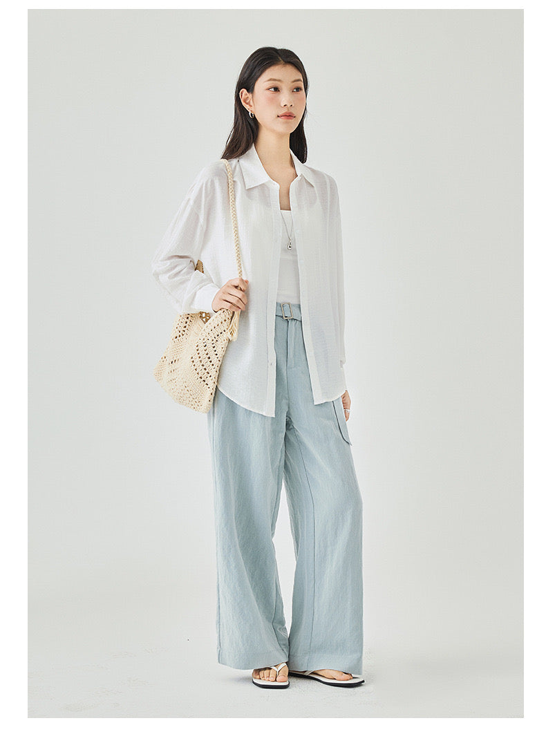 Women's Two Styled Linen Overshirt in White - Simply