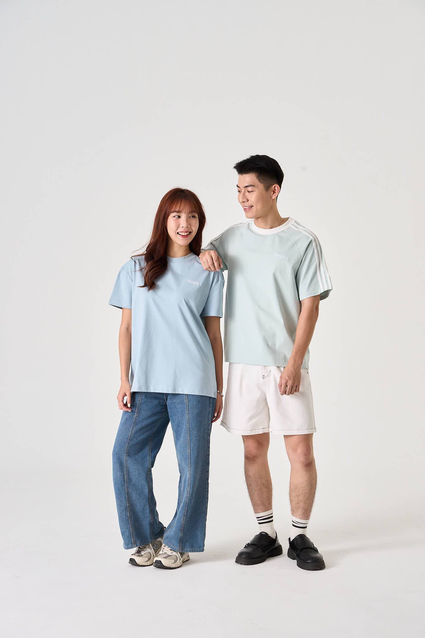 Simply. Unisex Embroided Oversize T in Mid Blue - Simply
