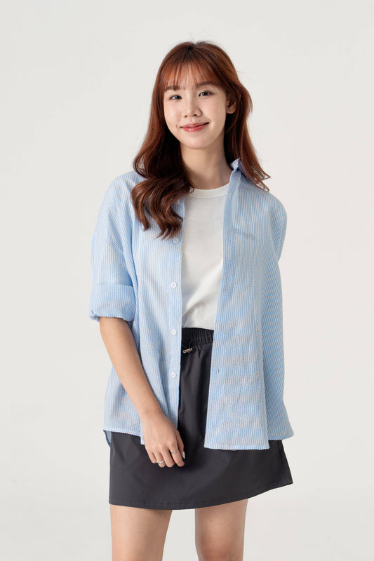 Unisex textured Long Sleeve Overshirt (Baby Blue) - Simply