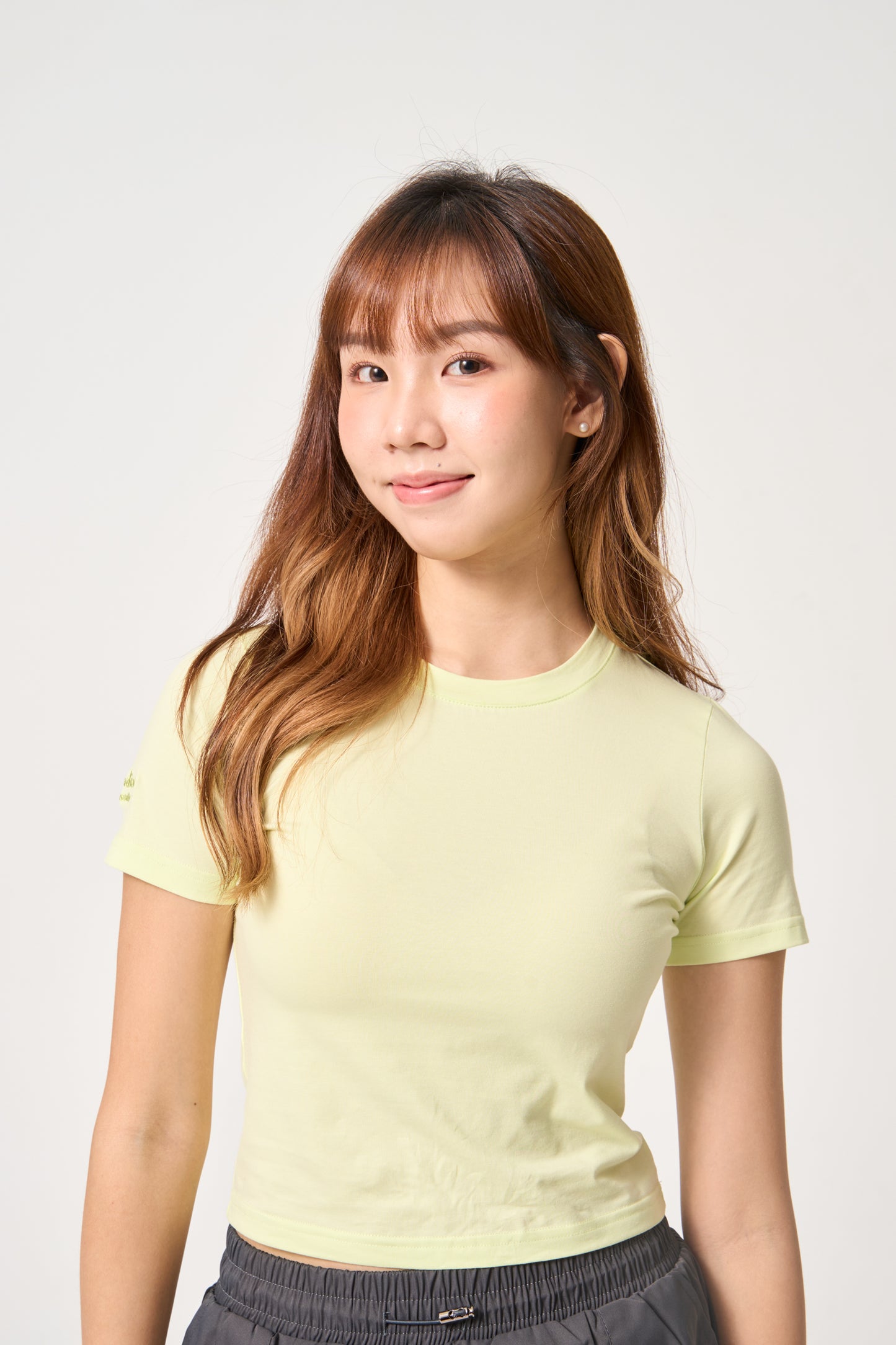 Simply . Women's Sleeve Embroidered Crop Top (Avocado Green) - Simply