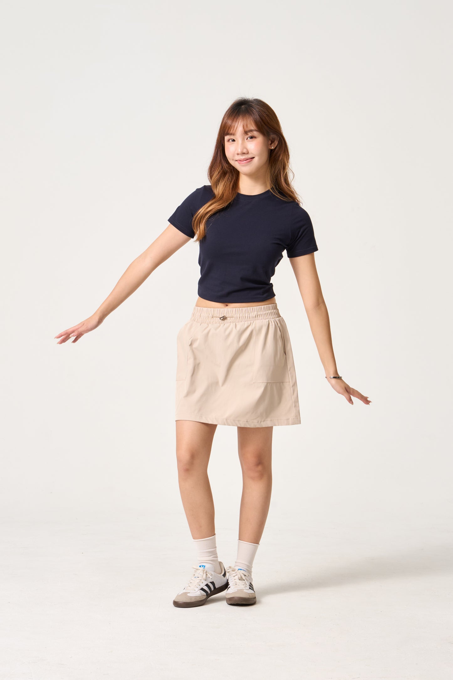 Simply . Women's Sleeve Embroidered Crop Top (Navy) - Simply
