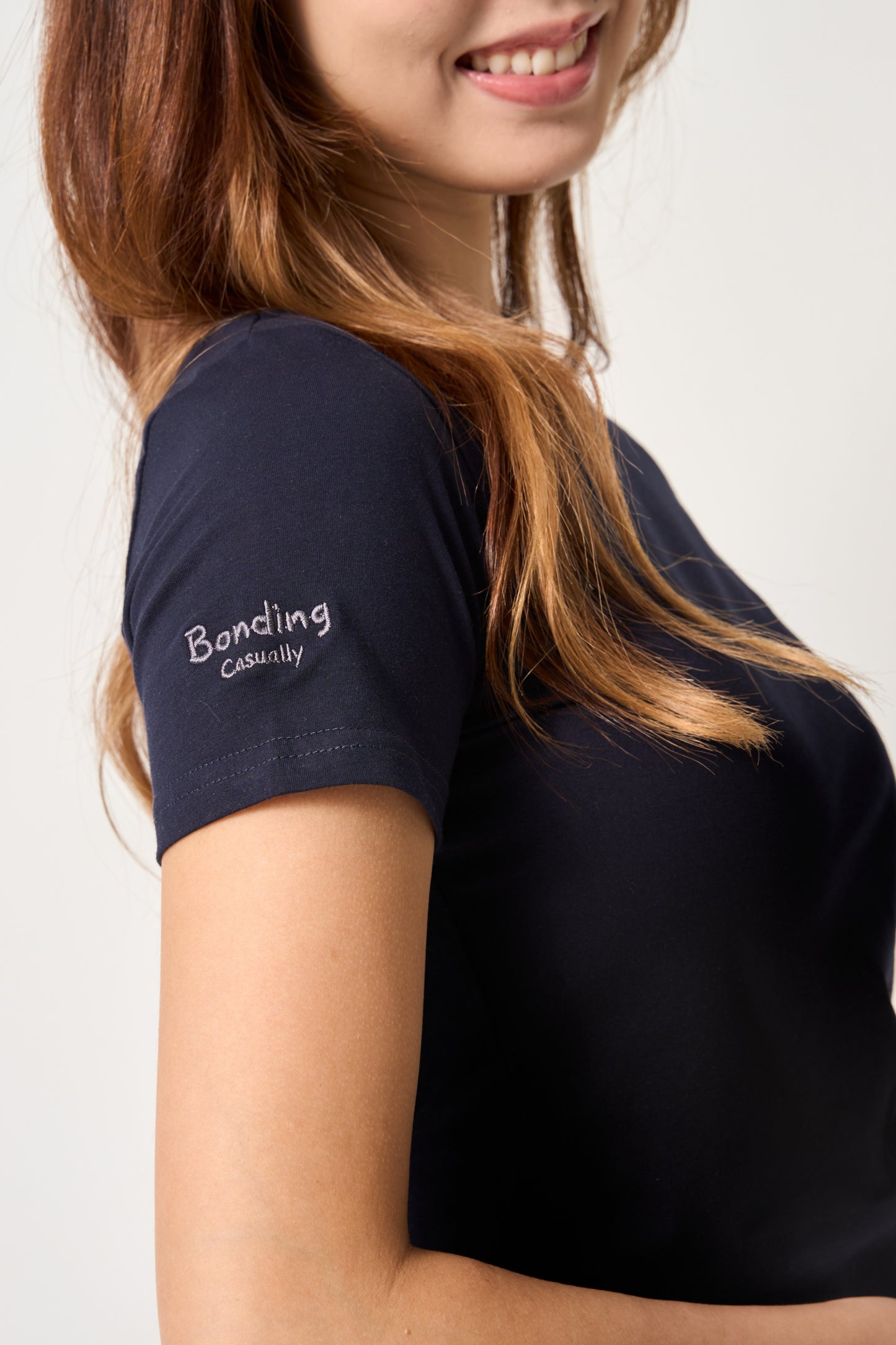 Simply . Women's Sleeve Embroidered Crop Top (Navy) - Simply