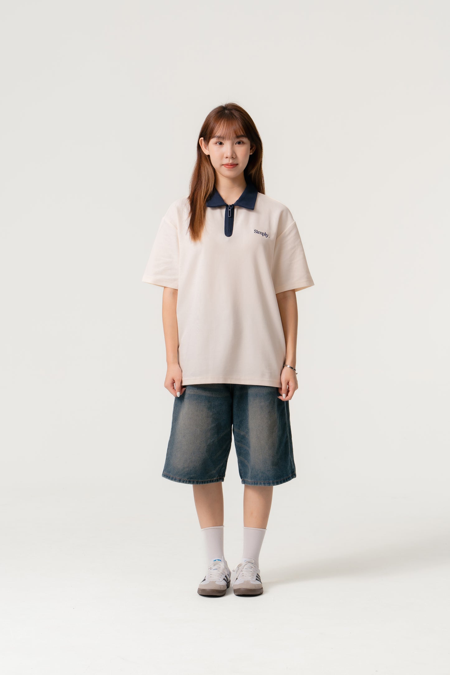 Simply . Unisex Zipper Polo (Cream) - Simply