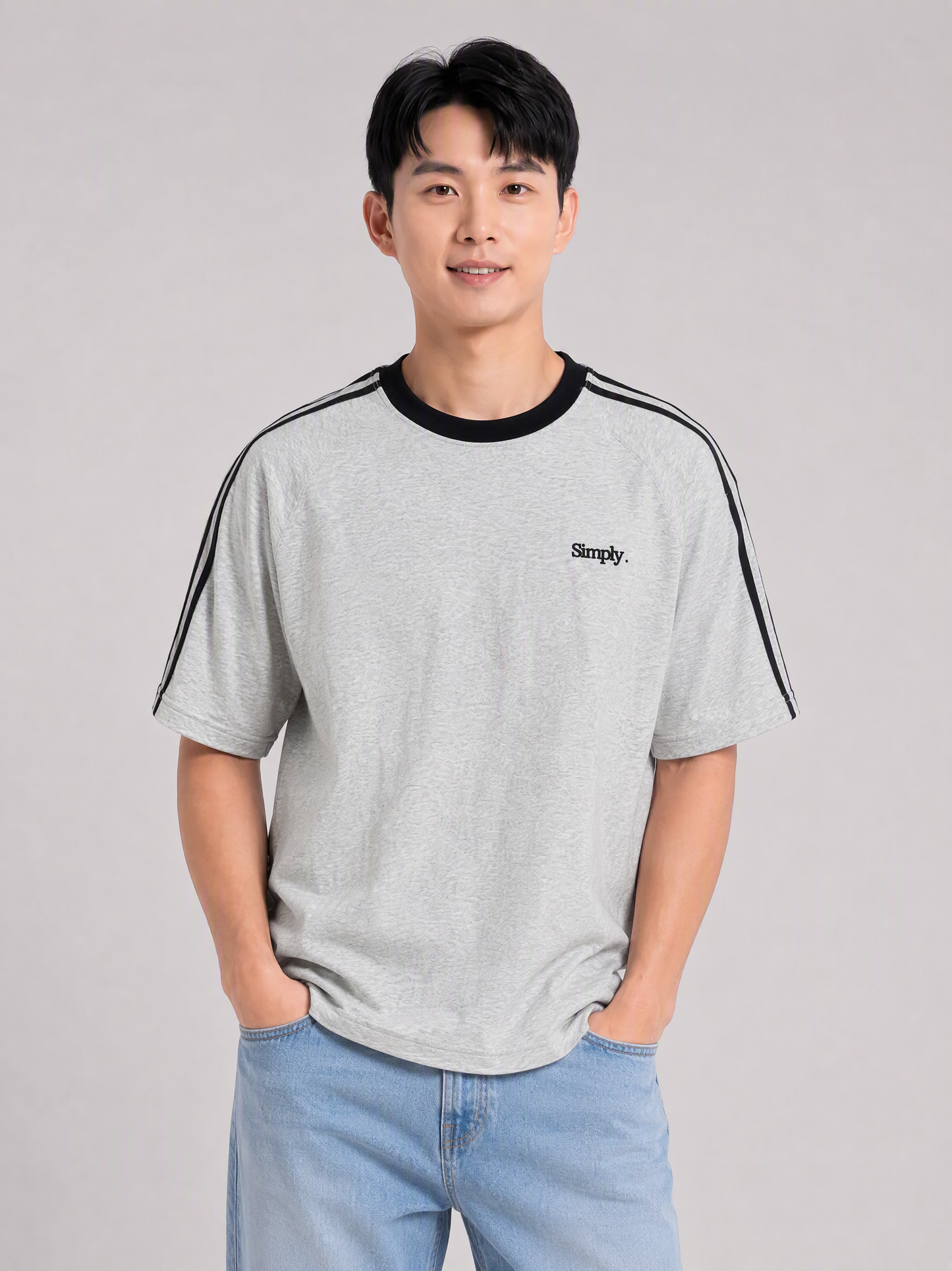 Simply. Unisex Shoulder Striped T in Grey