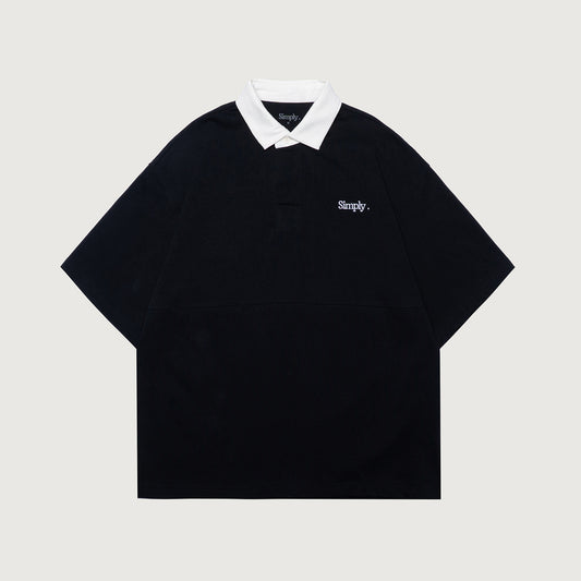 Simply . Men's White Collared Oversize Polo (Black) - Simply 