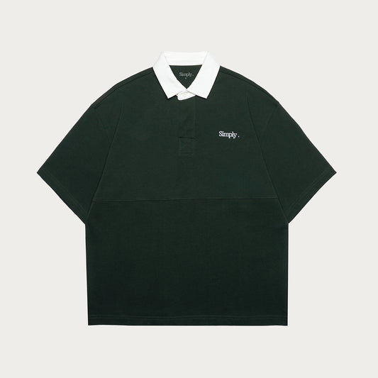 Simply . Men's White Collared Oversize Polo (Forest Green) - Simply 