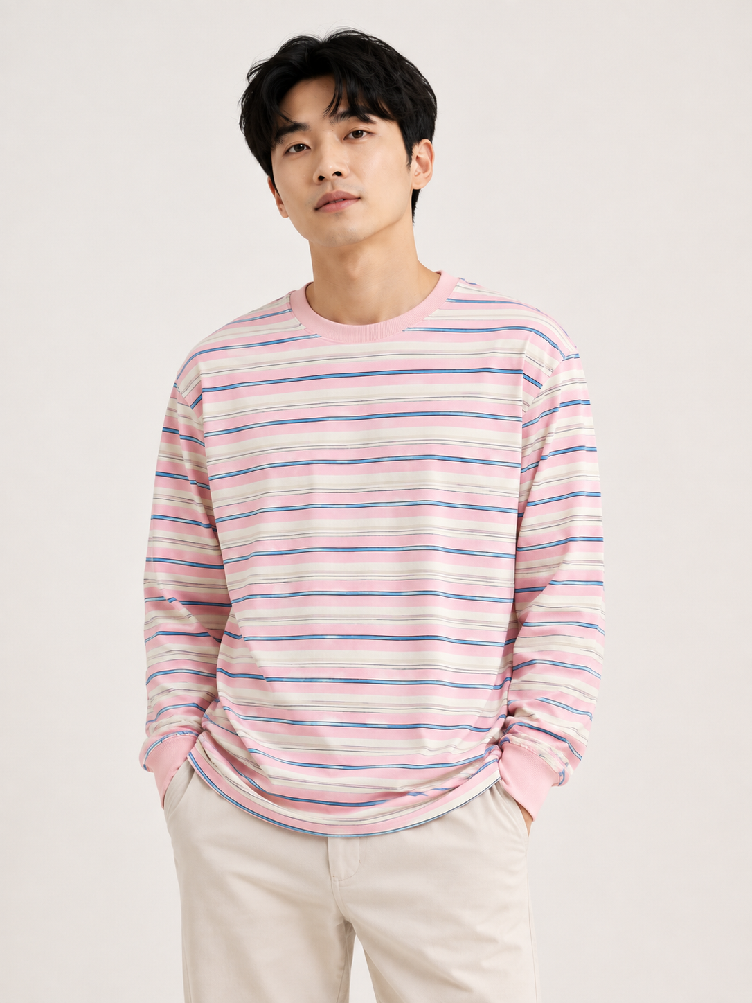 Simply. Long Sleeve Stripe Tee (Pink)
