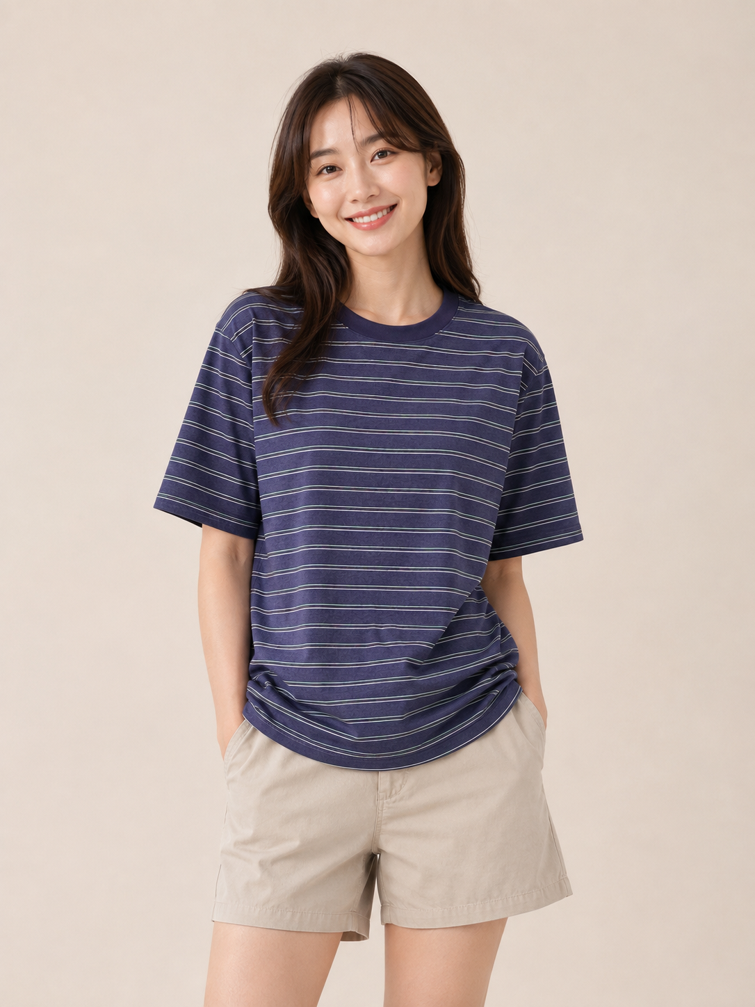 Simply. Short Sleeve Stripe Tee (Ash Blue)