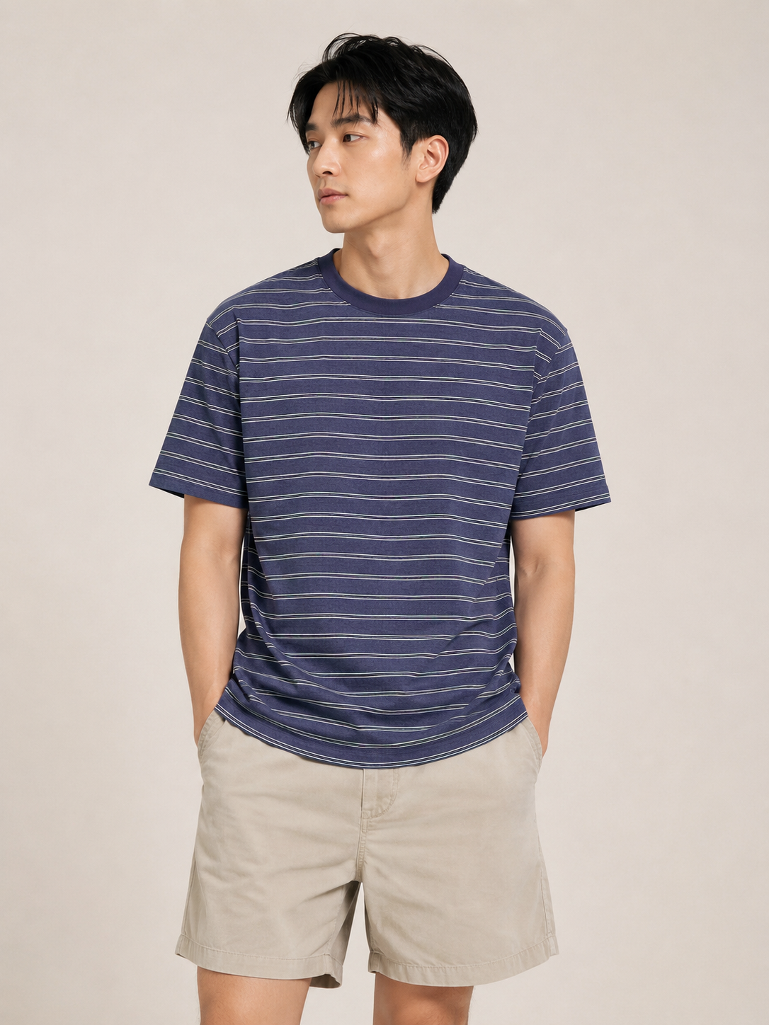 Simply. Short Sleeve Stripe Tee (Ash Blue)