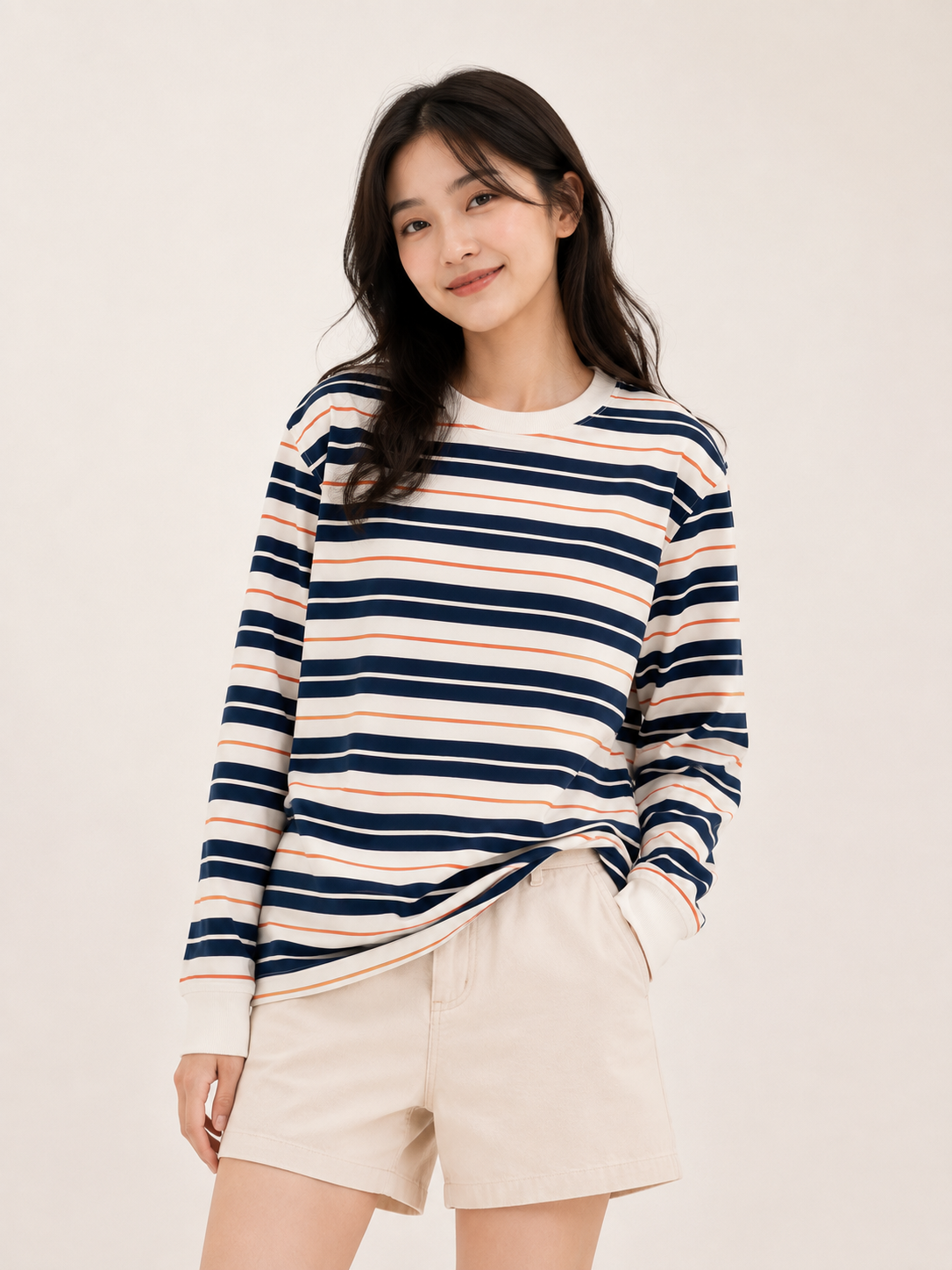 Simply. Long Sleeve Stripe Tee (Navy)