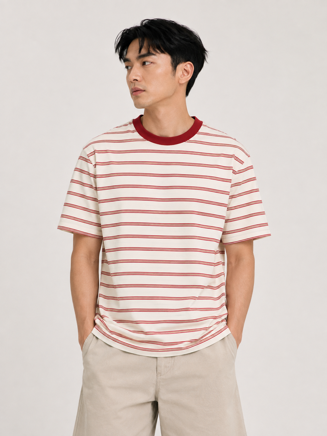 Simply. Short Sleeve Stripe Tee (Red)