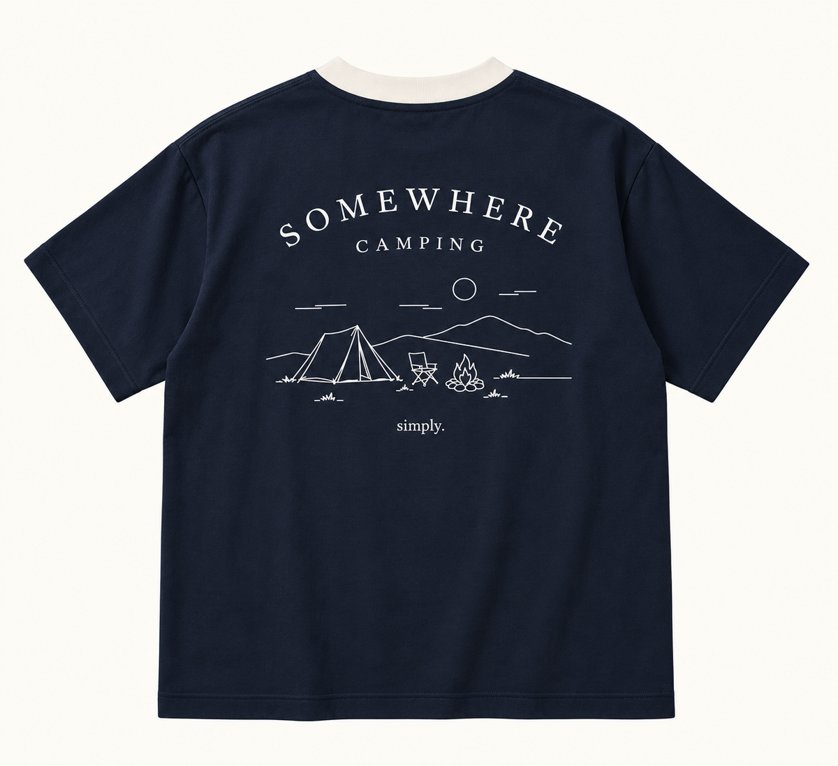 Somewhere Camping Oversized Tee — White & Navy