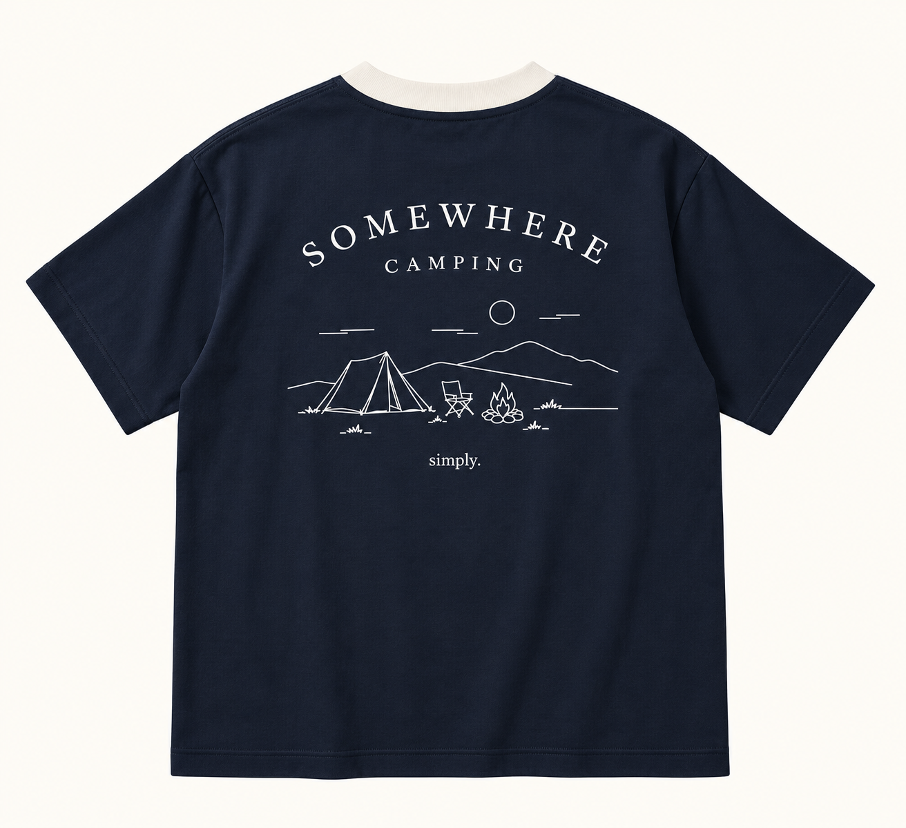 Somewhere Camping Oversized Tee — White & Navy
