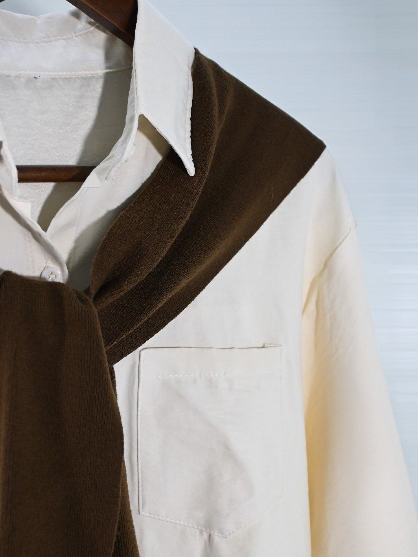 Women's Korean Styled Long Sleeve Shirt in Khaki (Comes in 2 Pieces) [Pre-Order ships in 1 week] - Simply 