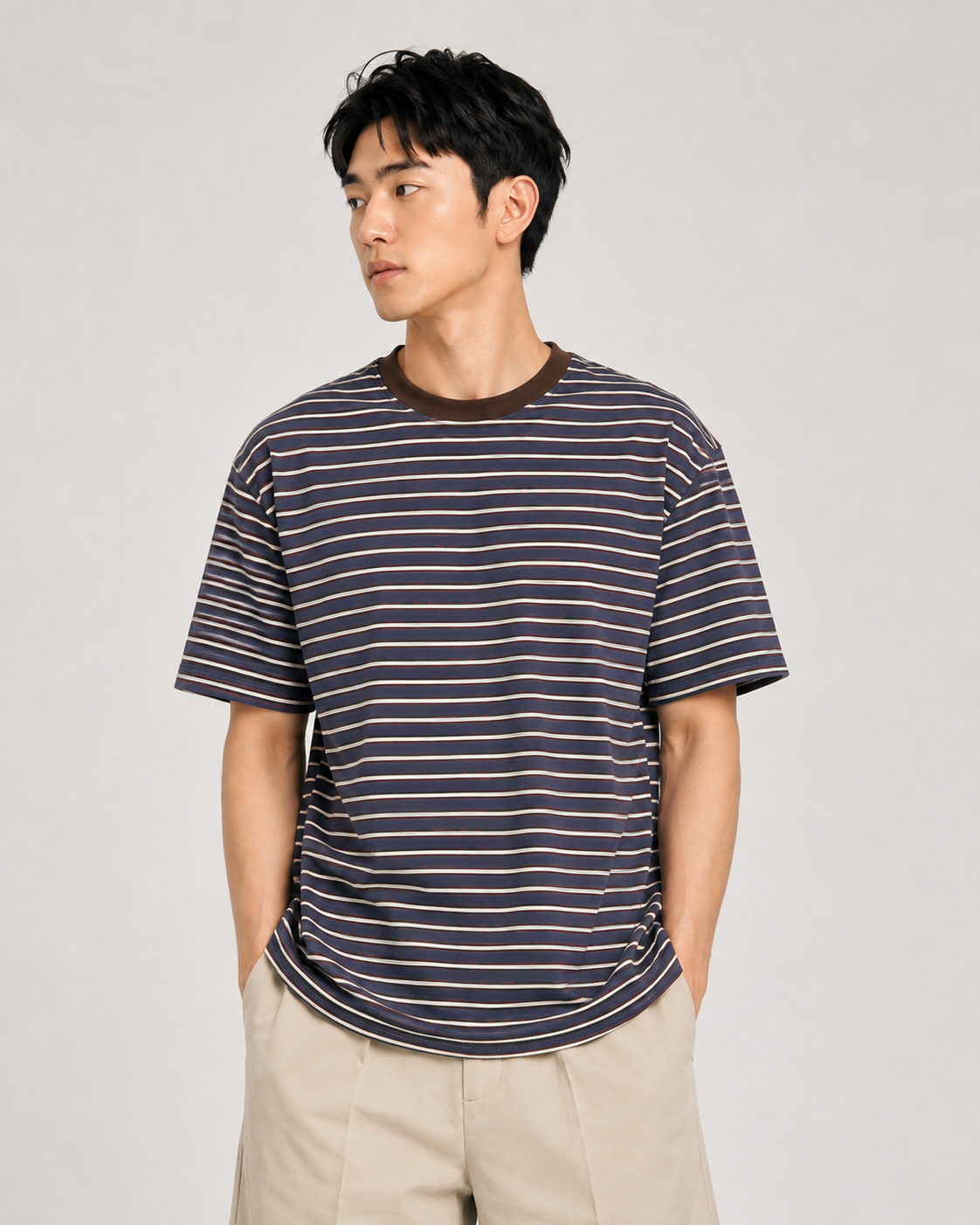 Simply. Short Sleeve Stripe Tee (Grey)
