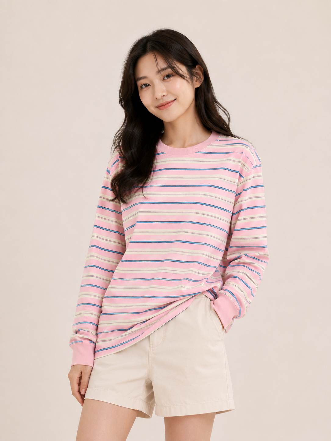 Simply. Long Sleeve Stripe Tee (Pink)