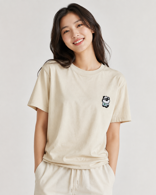 [CLEARANCE] Simply Unisex Embroidered Panda Thinking Tee (Beige)