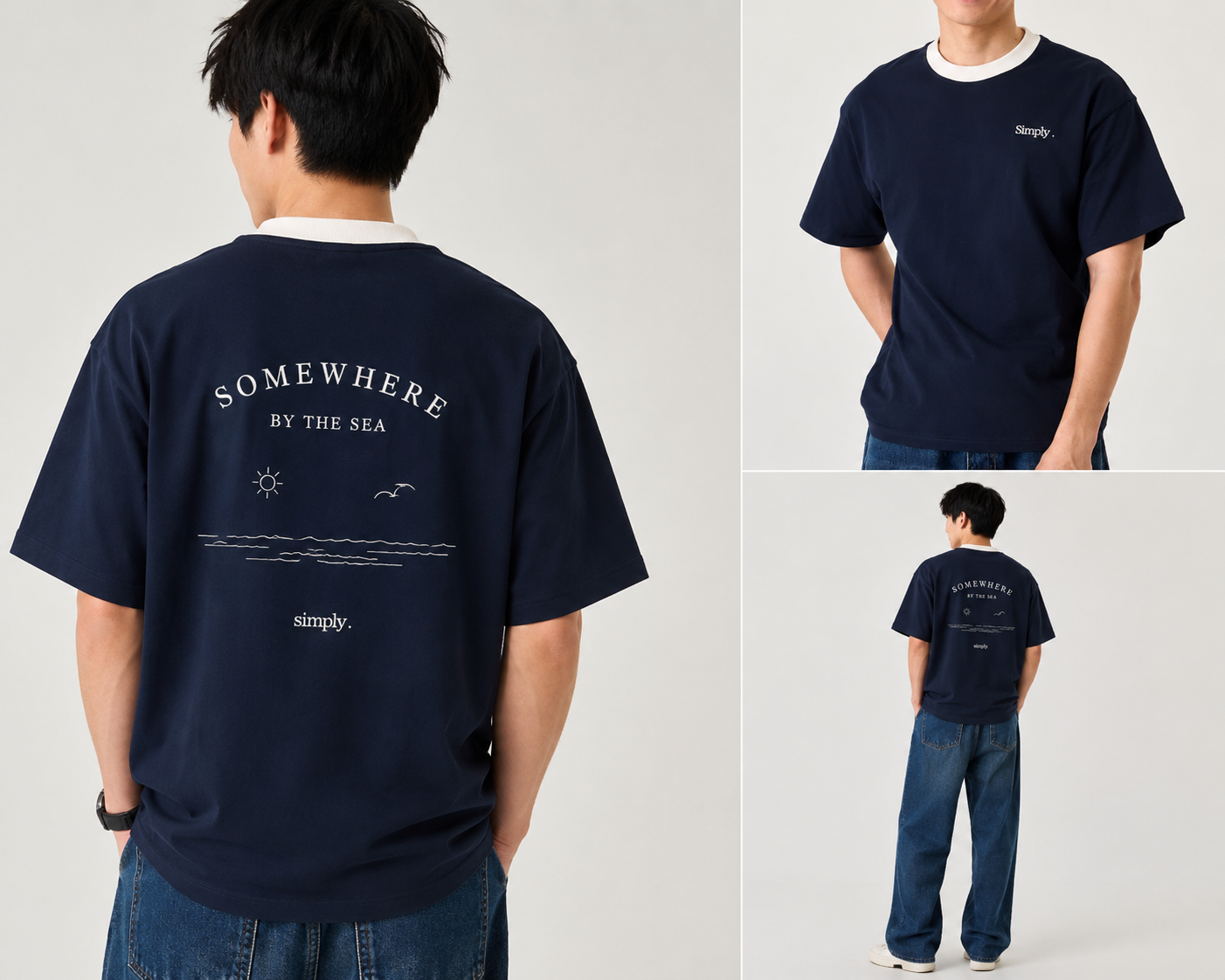 [Pre - Order] Simply. First Unisex Oversized Bi-Colour Graphic T [250 gsm - Long Staple Cotton] (Navy)