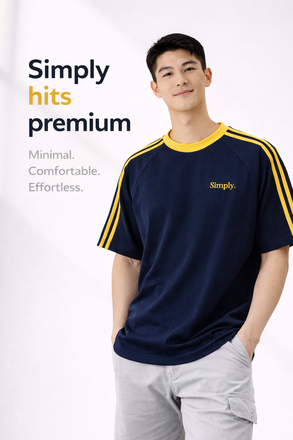 Simply. Unisex Shoulder Striped T in Navy and Grey - Simply 