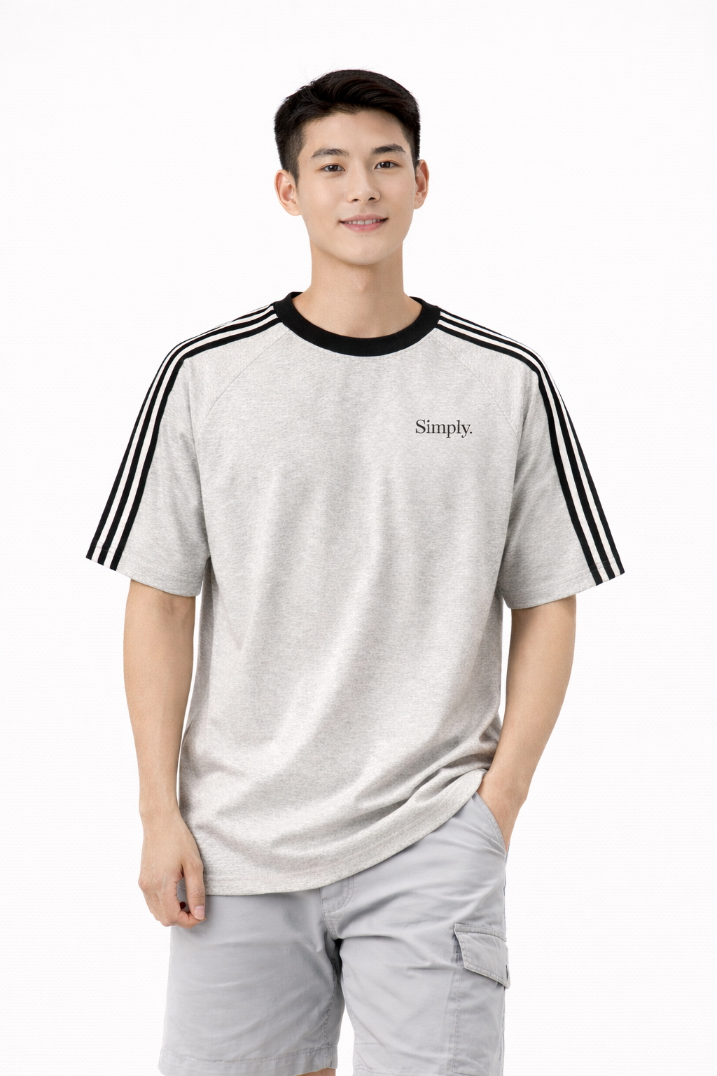 Simply. Unisex Shoulder Striped T in Navy and Grey - Simply 