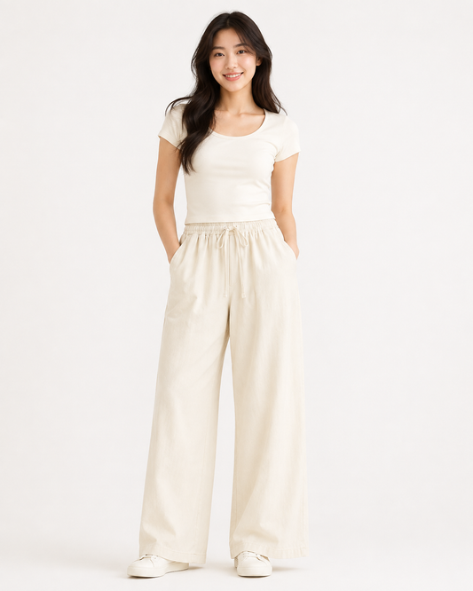 [CLEARANCE] Women's Long Pants in Cream (Stretchable)