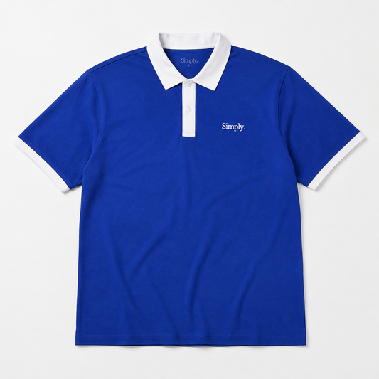 [CLEARANCE] Simply . Unisex White Collared Polo (Klein Blue)