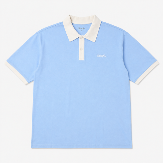 [CLEARANCE] Simply . Unisex White Collared Polo (Sky Blue)