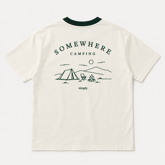 Somewhere Camping Oversized Tee — White & Navy