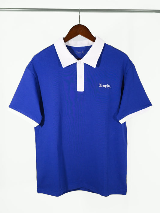 Simply . Unisex's White Collared Polo (Klein Blue) - Simply 