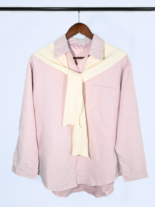 Women's Korean Styled Long Sleeve Shirt in Pink (Comes in 2 Pieces) - Simply 