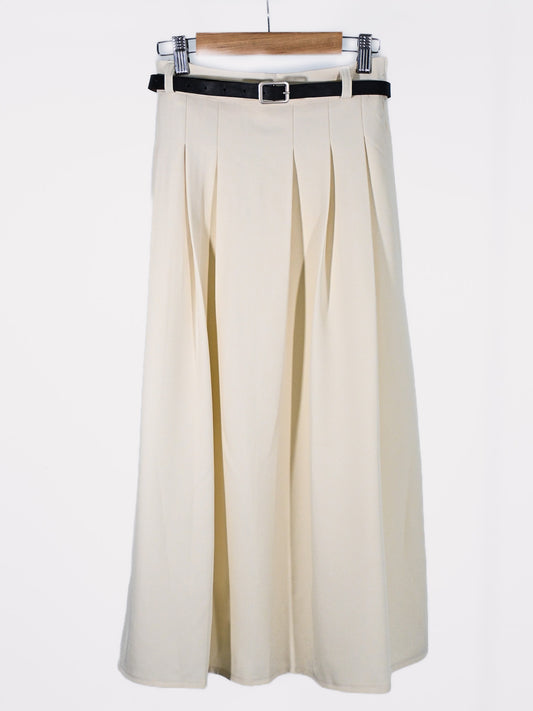 Women's Pleated Skirt in Cream (Stretchable) - Simply 