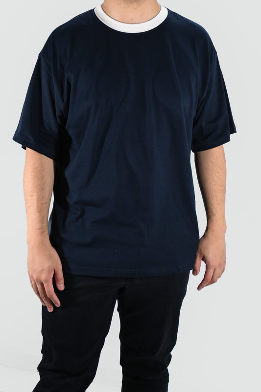 Unisex Quality Oversized Bi-Colour T Shirt (Navy) [250 gsm - Long Staple Cotton]