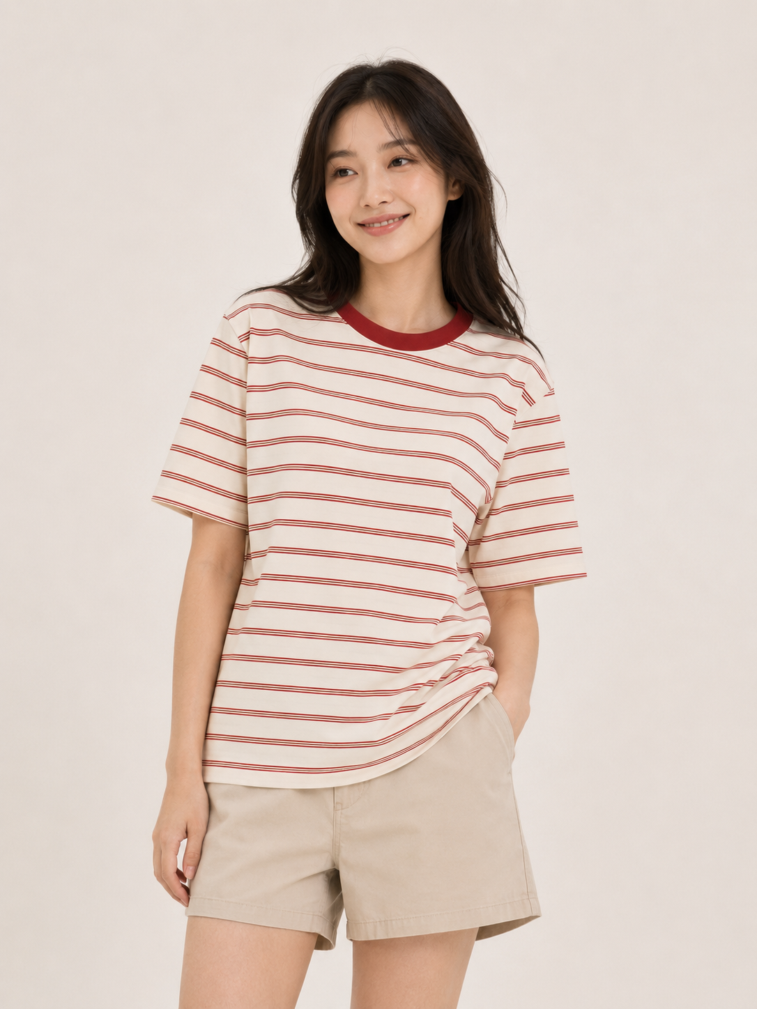 Simply. Short Sleeve Stripe Tee (Red)