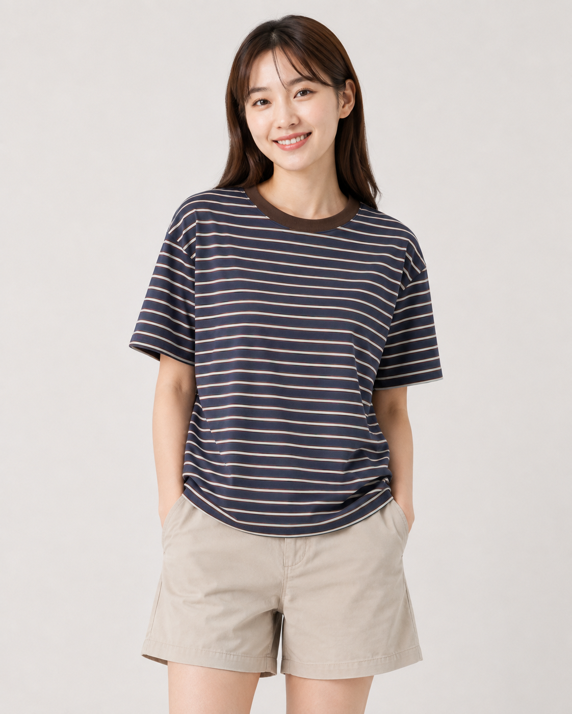 Simply. Short Sleeve Stripe Tee (Grey)