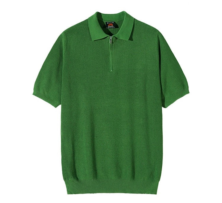 Men's Machine Washable Knitted Zipper Polo (Navy) - Simply 