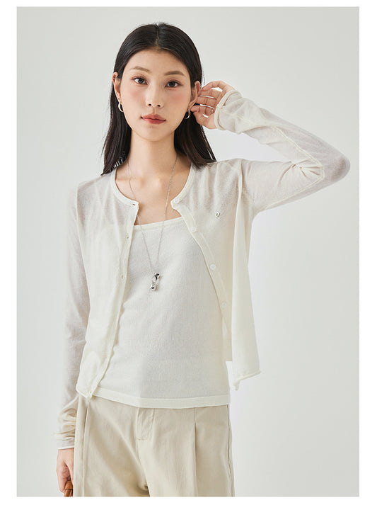 Women's Tank Top + Cardigan Set in Lily White - Simply 