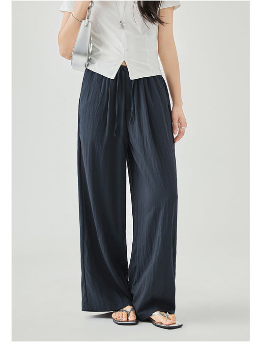 Women's Japanese Styled Textured Long Pants in Navy - Simply 