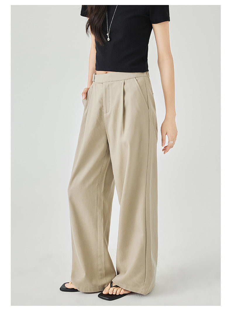 Women's Easy Pleated Work Pants in Khaki (Tencel) - Simply 
