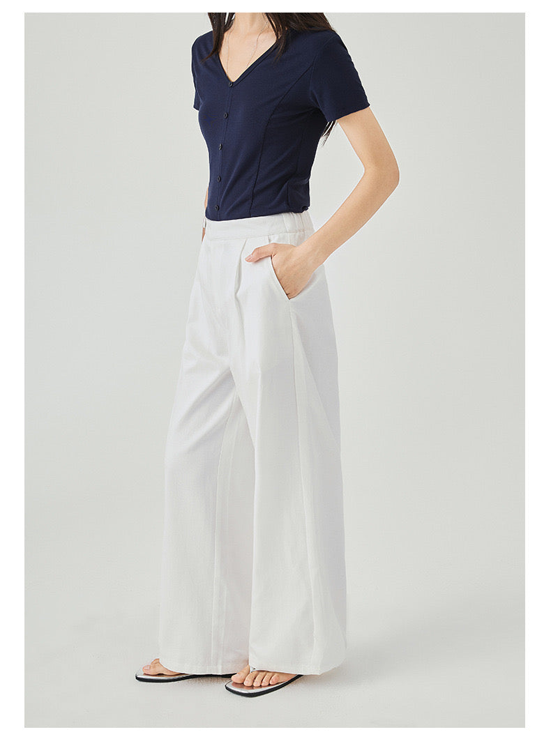 Women's Easy Pleated Work Pants in White (Tencel) - Simply 
