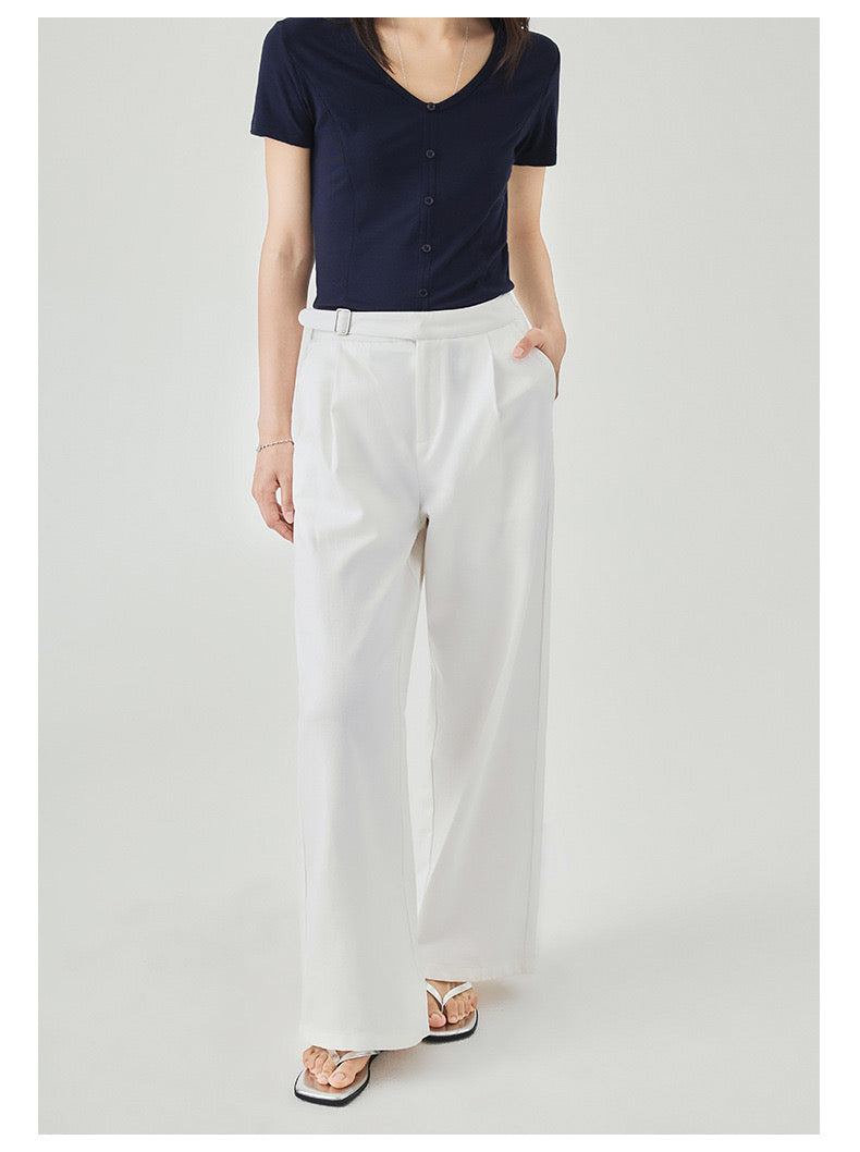 Women's Easy Pleated Work Pants in White (Tencel) - Simply 