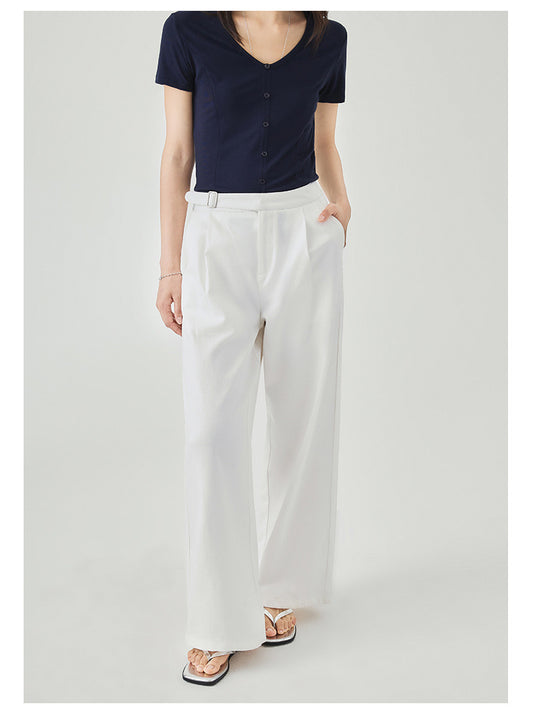 Women's Easy Pleated Work Pants in White (Tencel) - Simply 