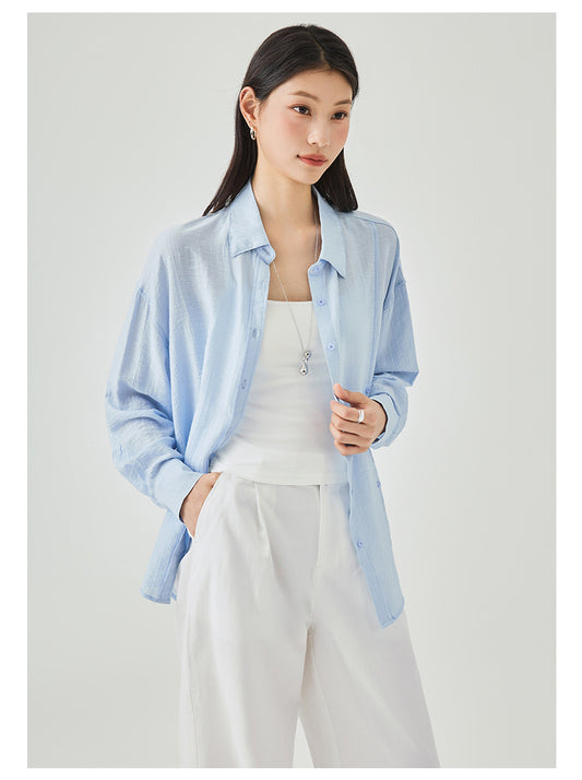 Women's Two Styled Linen Overshirt in Baby Blue - Simply 