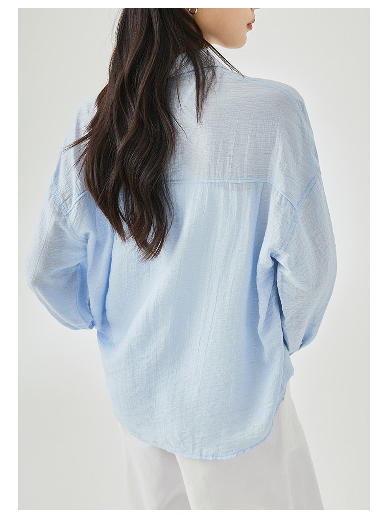Women's Two Styled Linen Overshirt in Baby Blue - Simply 